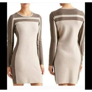Athleta Boreal Colorblock Sweater Dress Brown Tan Long-Sleeve Medium